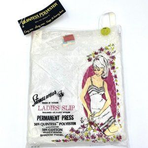 Vintage 50s 60s STONES WEAR Ladies Slip NOS White Embroidery Collar Size 44